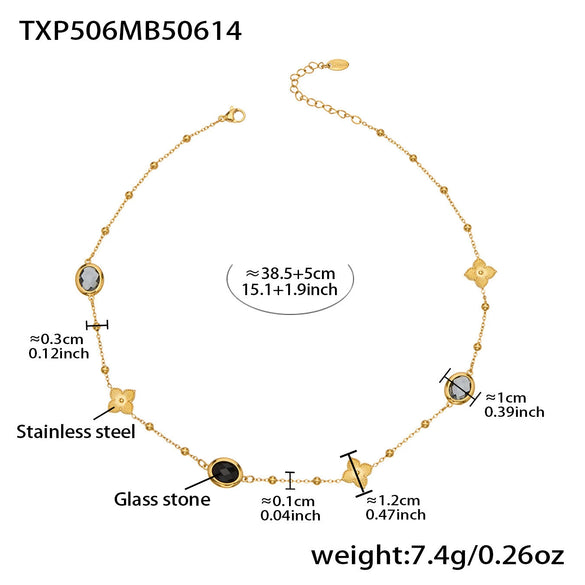 Wholesale 18K Gold Plated Stainless Steel And Glass Cross Clip Bead Chain Oval Edge Faceted Stone Jewelry Set For Women