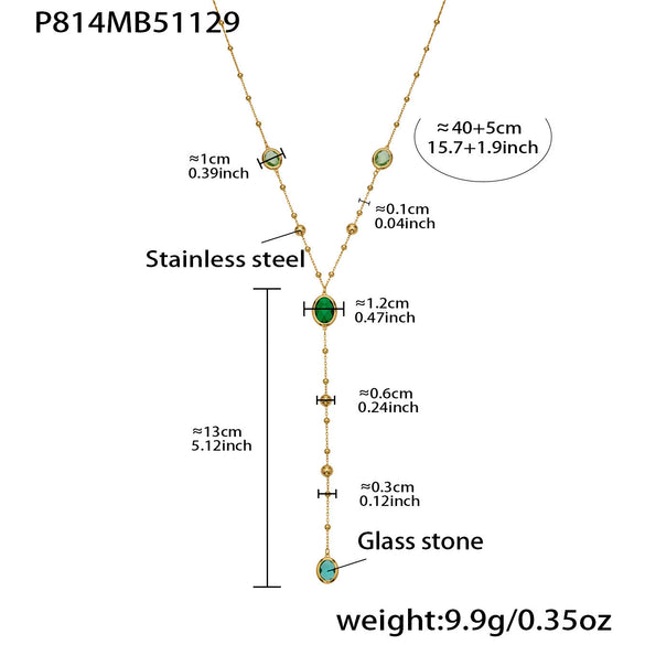 Wholesale 18K Gold Plated Stainless Steel And Glass Cross Clip Bead Chain Oval Edge Faceted Stone Jewelry Set For Women