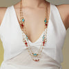 Wholesale 18K Gold Plated Stainless Steel And Glass Cross Clip Bead Chain Oval Edge Faceted Stone Jewelry Set For Women