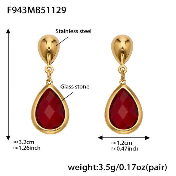 Wholesale 18K Gold Plated Stainless Steel And Glass Cross Clip Bead Chain Oval Edge Faceted Stone Jewelry Set For Women