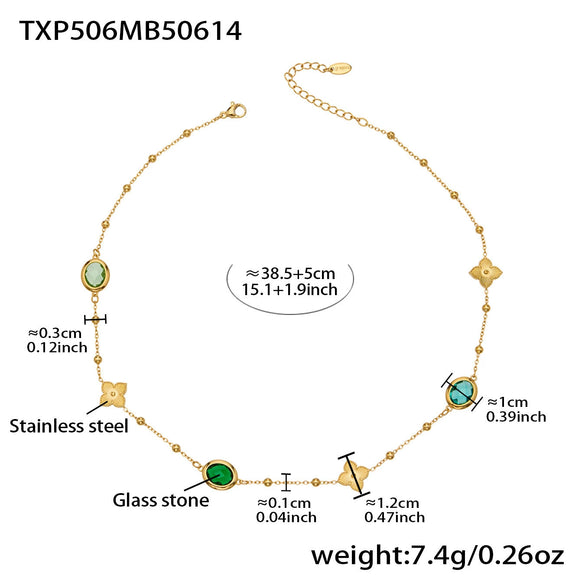 Wholesale 18K Gold Plated Stainless Steel And Glass Cross Clip Bead Chain Oval Edge Faceted Stone Jewelry Set For Women