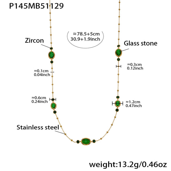 Wholesale 18K Gold Plated Stainless Steel And Glass Cross Clip Bead Chain Oval Edge Faceted Stone Jewelry Set For Women