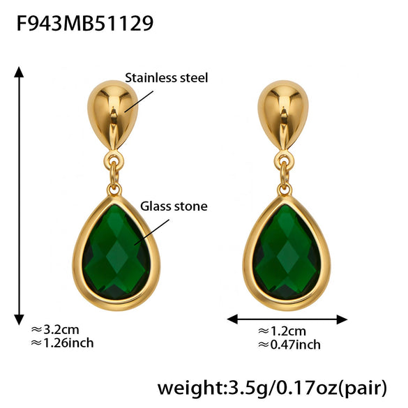 Wholesale 18K Gold Plated Stainless Steel And Glass Cross Clip Bead Chain Oval Edge Faceted Stone Jewelry Set For Women