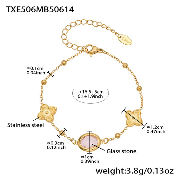 Wholesale 18K Gold Plated Stainless Steel And Glass Cross Clip Bead Chain Oval Edge Faceted Stone Jewelry Set For Women