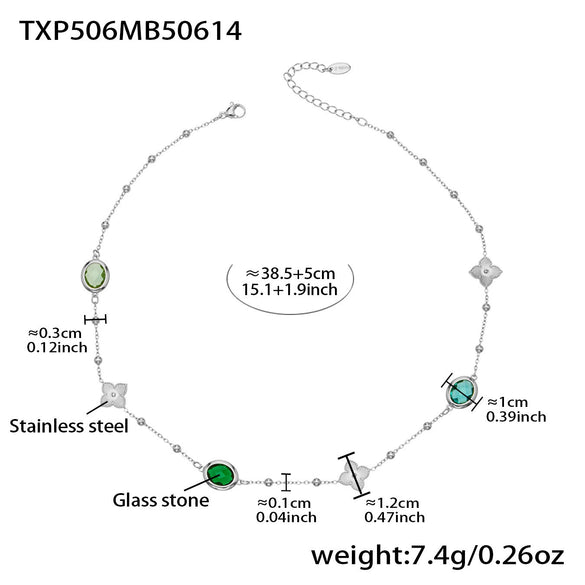 Wholesale 18K Gold Plated Stainless Steel And Glass Cross Clip Bead Chain Oval Edge Faceted Stone Jewelry Set For Women