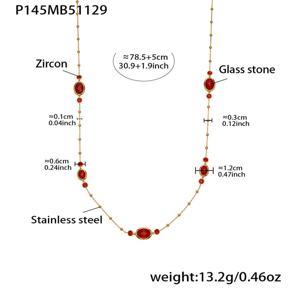 Wholesale 18K Gold Plated Stainless Steel And Glass Cross Clip Bead Chain Oval Edge Faceted Stone Jewelry Set For Women