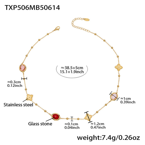 Wholesale 18K Gold Plated Stainless Steel And Glass Cross Clip Bead Chain Oval Edge Faceted Stone Jewelry Set For Women