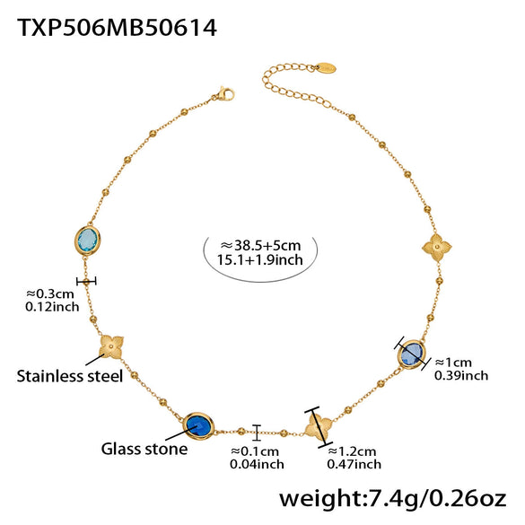 Wholesale 18K Gold Plated Stainless Steel And Glass Cross Clip Bead Chain Oval Edge Faceted Stone Jewelry Set For Women