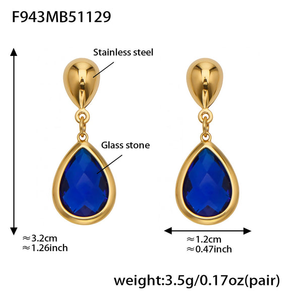 Wholesale 18K Gold Plated Stainless Steel And Glass Cross Clip Bead Chain Oval Edge Faceted Stone Jewelry Set For Women