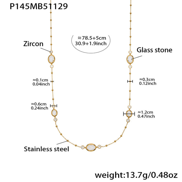 Wholesale 18K Gold Plated Stainless Steel And Glass Cross Clip Bead Chain Oval Edge Faceted Stone Jewelry Set For Women