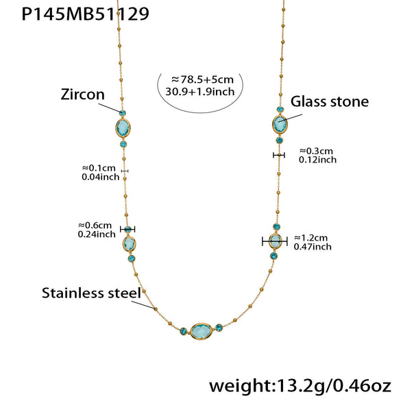 Wholesale 18K Gold Plated Stainless Steel And Glass Cross Clip Bead Chain Oval Edge Faceted Stone Jewelry Set For Women
