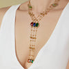 Wholesale 18K Gold Plated Stainless Steel And Glass Cross Clip Bead Chain Oval Edge Faceted Stone Jewelry Set For Women