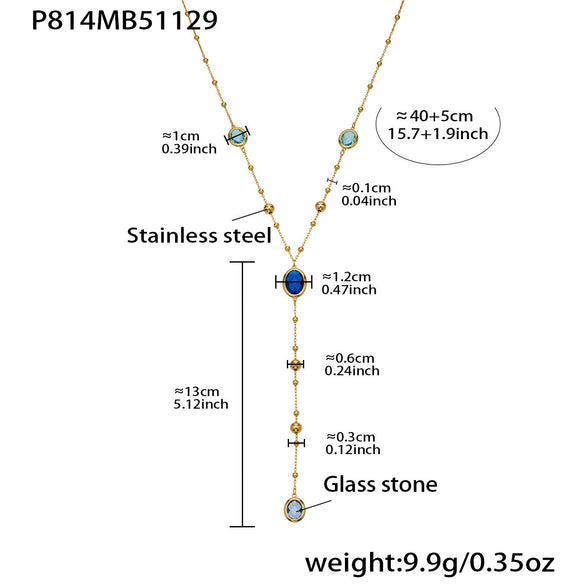 Wholesale 18K Gold Plated Stainless Steel And Glass Cross Clip Bead Chain Oval Edge Faceted Stone Jewelry Set For Women