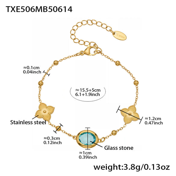 Wholesale 18K Gold Plated Stainless Steel And Glass Cross Clip Bead Chain Oval Edge Faceted Stone Jewelry Set For Women