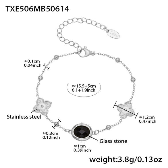 Wholesale 18K Gold Plated Stainless Steel And Glass Cross Clip Bead Chain Oval Edge Faceted Stone Jewelry Set For Women