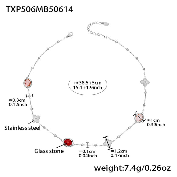 Wholesale 18K Gold Plated Stainless Steel And Glass Cross Clip Bead Chain Oval Edge Faceted Stone Jewelry Set For Women