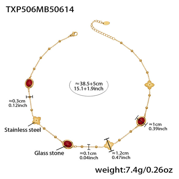 Wholesale 18K Gold Plated Stainless Steel And Glass Cross Clip Bead Chain Oval Edge Faceted Stone Jewelry Set For Women