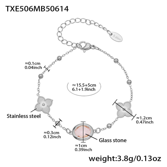 Wholesale 18K Gold Plated Stainless Steel And Glass Cross Clip Bead Chain Oval Edge Faceted Stone Jewelry Set For Women