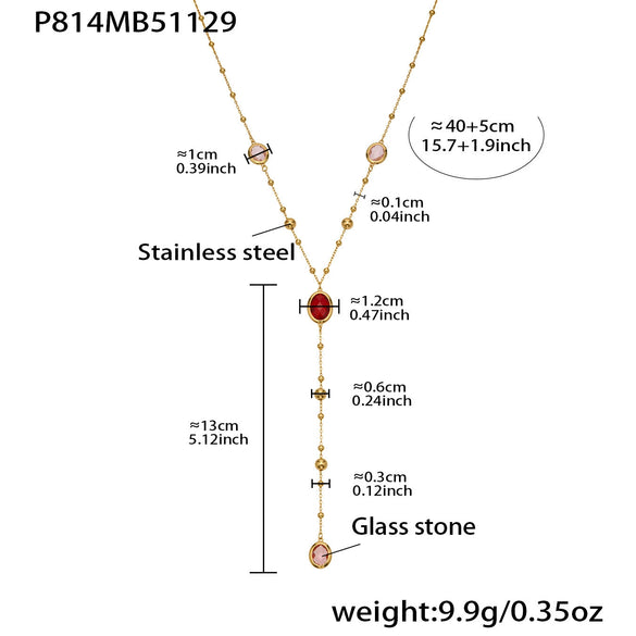 Wholesale 18K Gold Plated Stainless Steel And Glass Cross Clip Bead Chain Oval Edge Faceted Stone Jewelry Set For Women