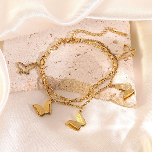 Wholesale 18K Gold Plated Stainless Steel Butterfly Cross Bracelet For Women With Animal And Zodiac Patterns