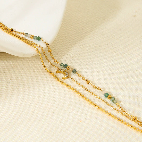 Wholesale 18K Gold Plated Stainless Steel Constellation Moon Pendant Multilayer Anklet For Women Luxury Jewelry