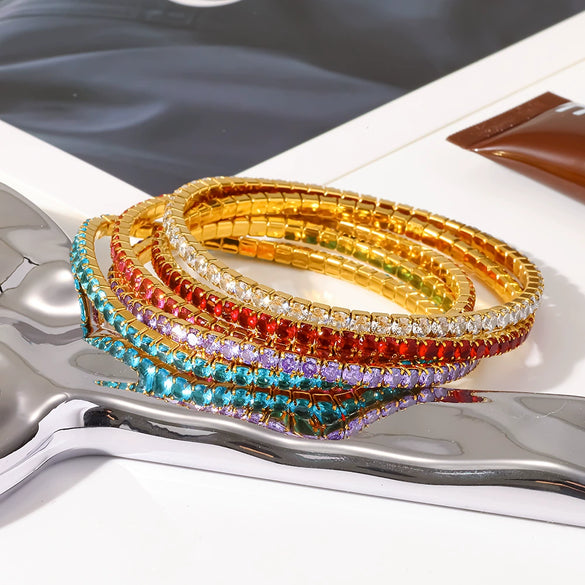Wholesale 18K Gold Plated Stainless Steel Elastic Bracelet With Colorful Zircon Light Luxury Niche Jewelry