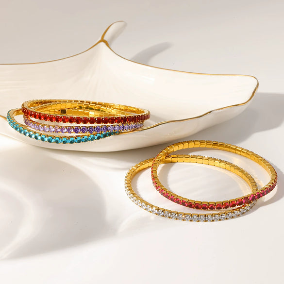 Wholesale 18K Gold Plated Stainless Steel Elastic Bracelet With Colorful Zircon Light Luxury Niche Jewelry