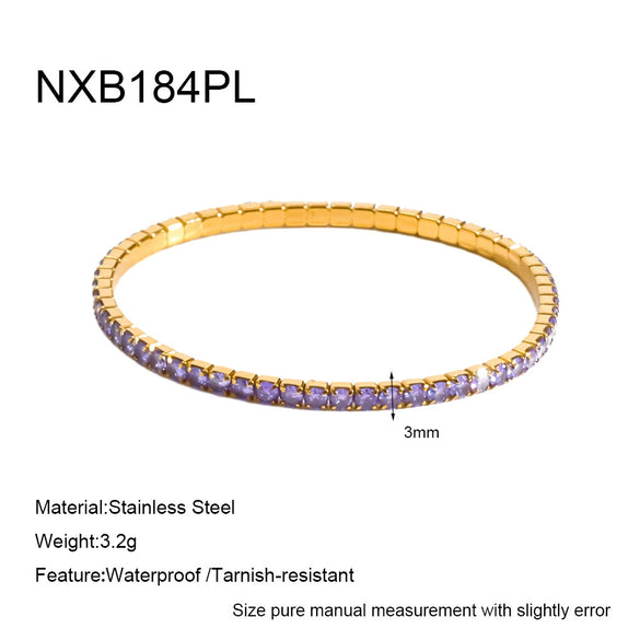 Wholesale 18K Gold Plated Stainless Steel Elastic Bracelet With Colorful Zircon Light Luxury Niche Jewelry