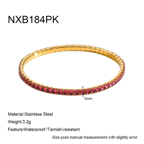Wholesale 18K Gold Plated Stainless Steel Elastic Bracelet With Colorful Zircon Light Luxury Niche Jewelry
