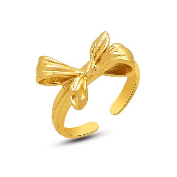Wholesale 18K Gold Plated Stainless Steel Geometric Bowknot Open Ring For Women Light Luxury Fashion Design Accessories