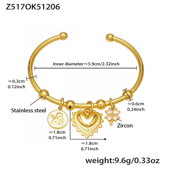 Wholesale 18K Gold Plated Stainless Steel Geometric Flower Heart Cshaped Beveled High Polish Glossy Pendant Bracelet Accessories