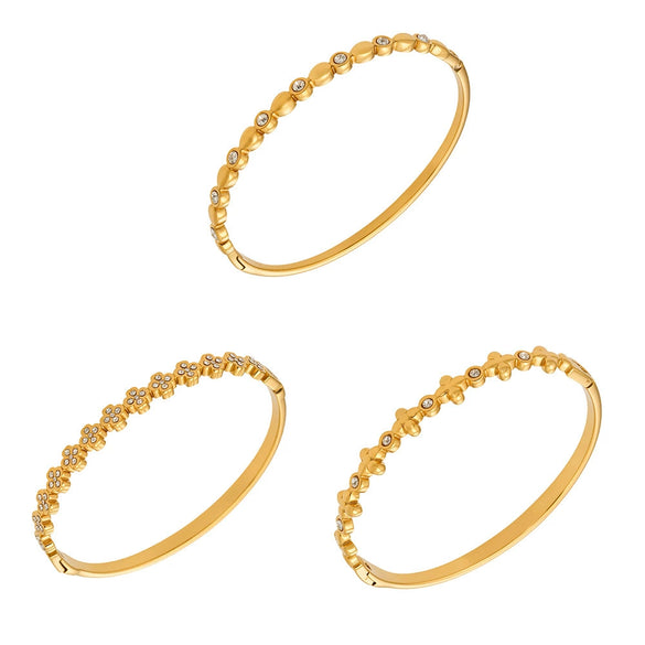 Wholesale 18K Gold Plated Stainless Steel Geometric Pattern Fine Ring Clasp Bracelet Set With 5A Zircon Full Diamond Accessories