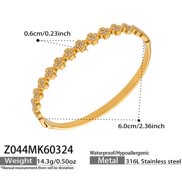 Wholesale 18K Gold Plated Stainless Steel Geometric Pattern Fine Ring Clasp Bracelet Set With 5A Zircon Full Diamond Accessories