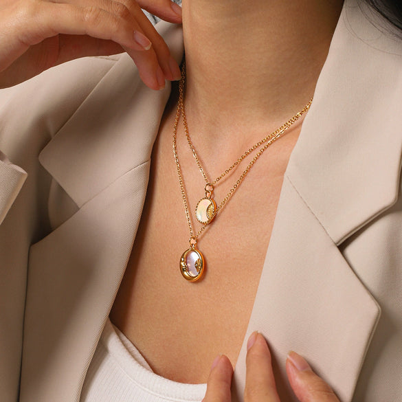 Wholesale 18K Gold Plated Stainless Steel Geometric Sun And Moon Necklace For Women