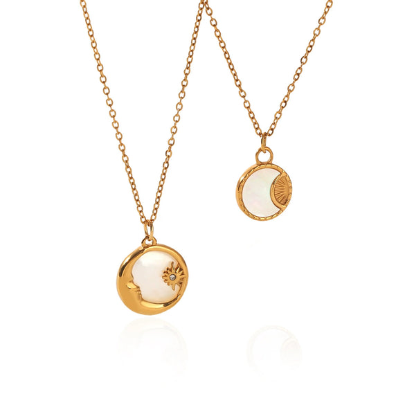 Wholesale 18K Gold Plated Stainless Steel Geometric Sun And Moon Necklace For Women