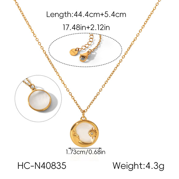 Wholesale 18K Gold Plated Stainless Steel Geometric Sun And Moon Necklace For Women