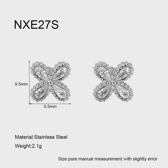 Wholesale 18K Gold Plated Stainless Steel Geometric Zircon Flower Earrings For Women