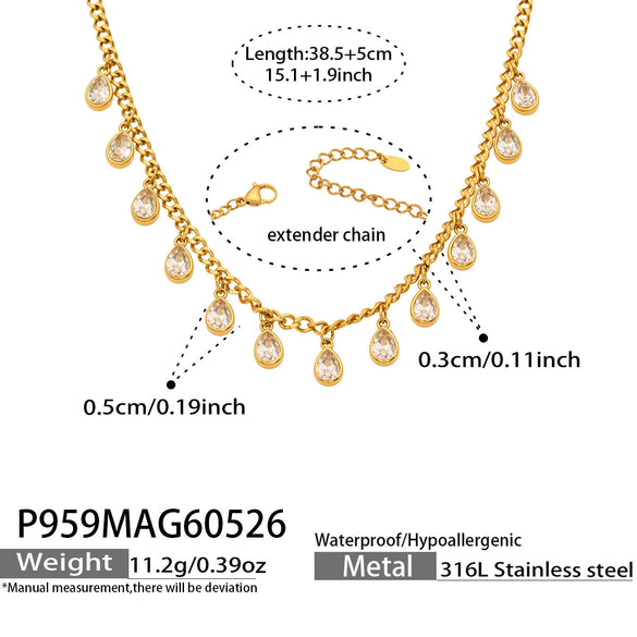 Wholesale 18K Gold Plated Stainless Steel Geometric Zircon Necklace For Women Light Luxury Style