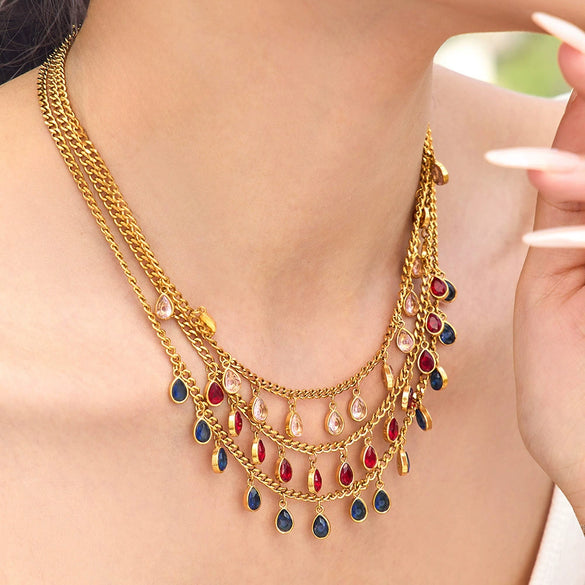 Wholesale 18K Gold Plated Stainless Steel Geometric Zircon Necklace For Women Light Luxury Style