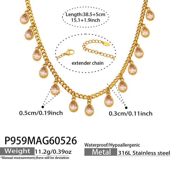 Wholesale 18K Gold Plated Stainless Steel Geometric Zircon Necklace For Women Light Luxury Style