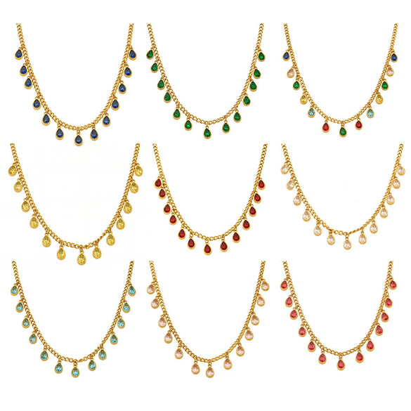 Wholesale 18K Gold Plated Stainless Steel Geometric Zircon Necklace For Women Light Luxury Style