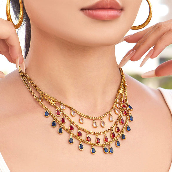 Wholesale 18K Gold Plated Stainless Steel Geometric Zircon Necklace For Women Light Luxury Style