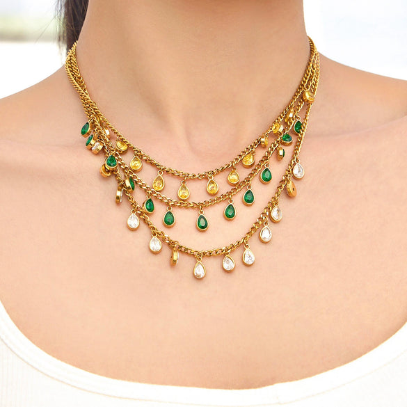 Wholesale 18K Gold Plated Stainless Steel Geometric Zircon Necklace For Women Light Luxury Style