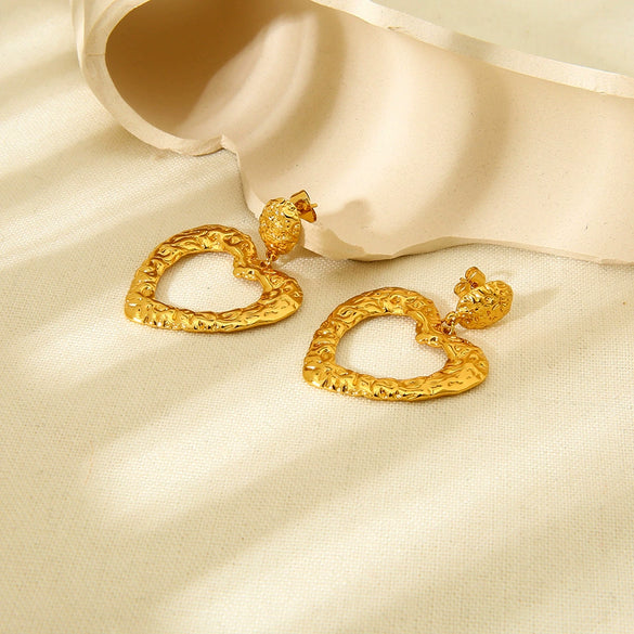 Wholesale 18K Gold Plated Stainless Steel Heart Shape Earrings For Women