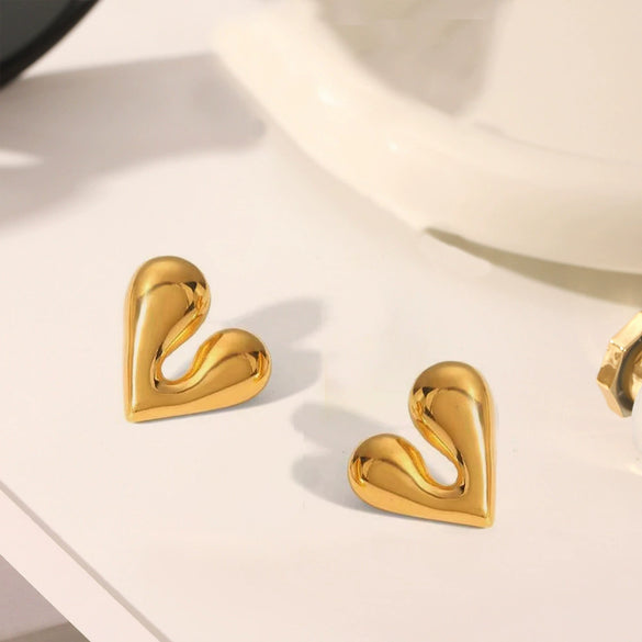 Wholesale 18K Gold Plated Stainless Steel Liquid Heart Asymmetrical Earrings For Women