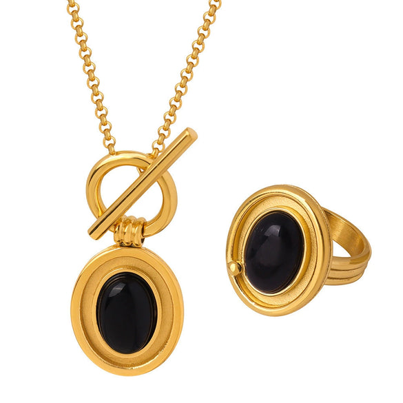 Wholesale 18K Gold Plated Stainless Steel Pendant Necklace And Bracelet Set For Women In Light Luxury Style