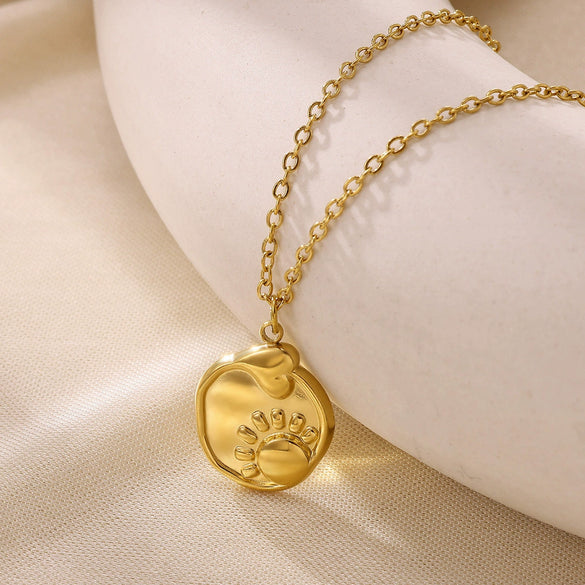 Wholesale 18K Gold Plated Stainless Steel Sun And Foot Shape Pendant Cross Chain For Women And Men