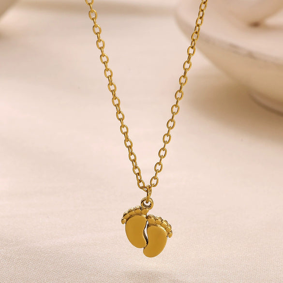 Wholesale 18K Gold Plated Stainless Steel Sun And Foot Shape Pendant Cross Chain For Women And Men