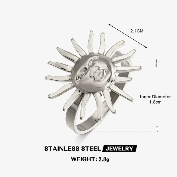 Wholesale 18K Gold Plated Stainless Steel Sun Pattern Open Ring For Women