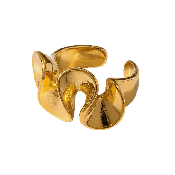 Wholesale 18K Gold Plated Stainless Steel Wave Lotus Leaf Open Irregular Ring Women's Jewelry